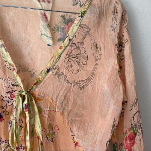 Johnny Was Peach Button-Up Tie Blouse - Picture 8 of 9